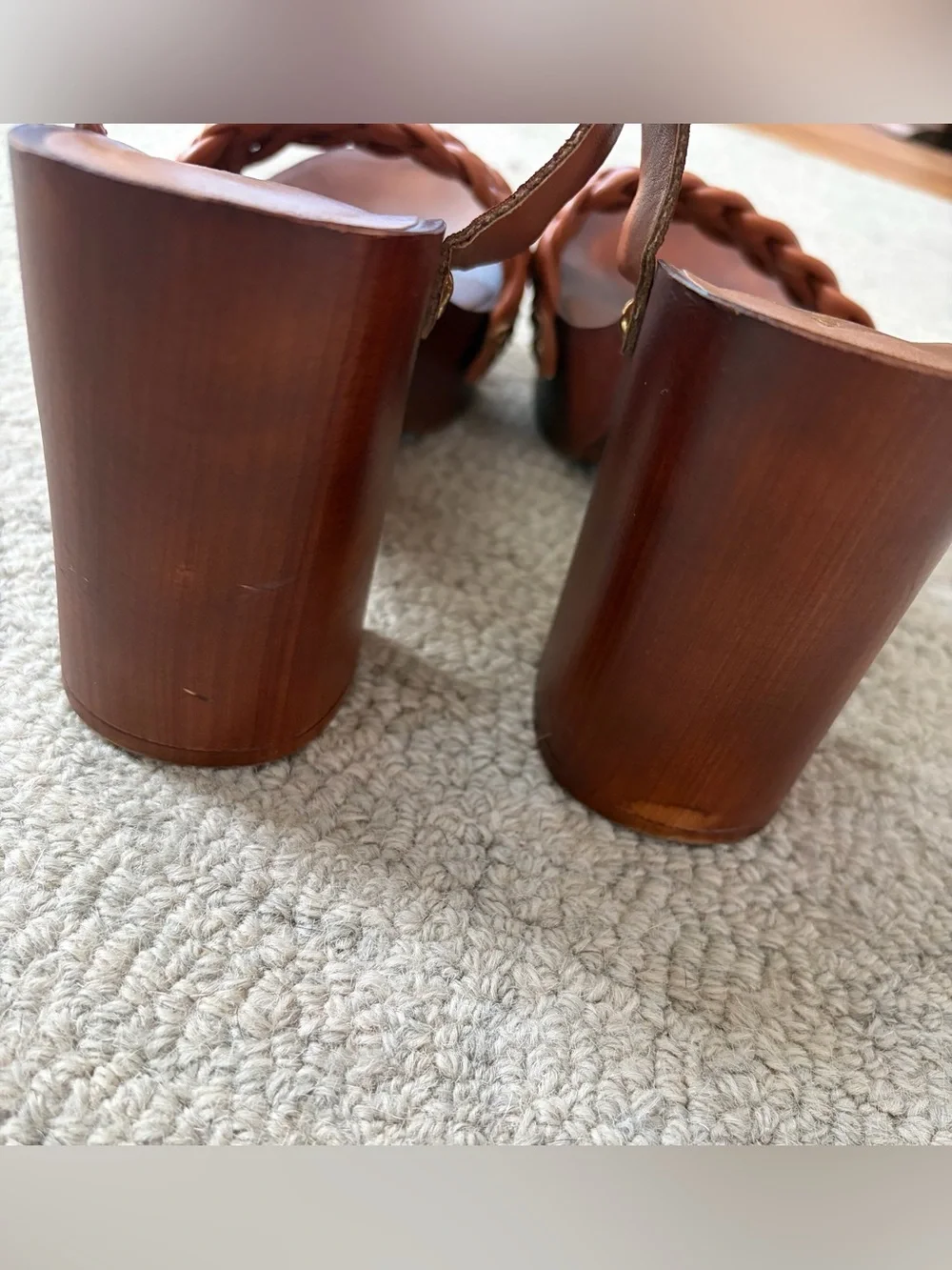 Madden Girl Cabby Cognac Braided Platform Block Heel Sandals Size 8